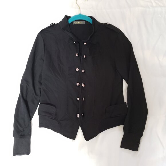 Y2K Black Military Victorian Steampunk open front cardigan Jacket - Picture 6 of 7